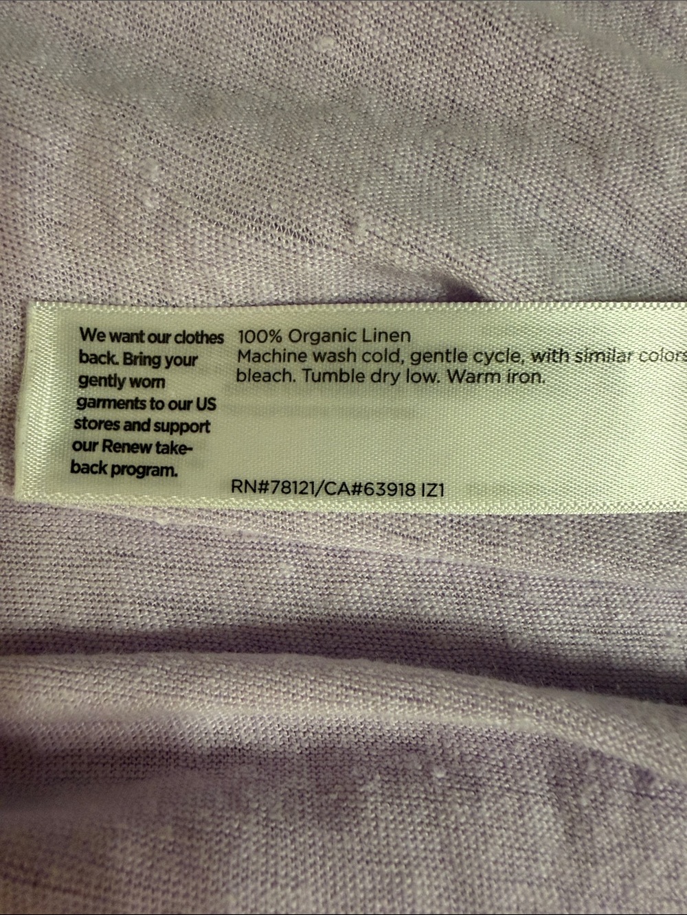 Eileen Fisher Soft Lavender Long-Sleeve Crewneck 100% Organic Linen XXS - Picture 7 of 7